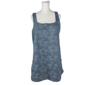 Storia Women’s Floral Sequined Sleeveless Mini Dress Size Large Blue